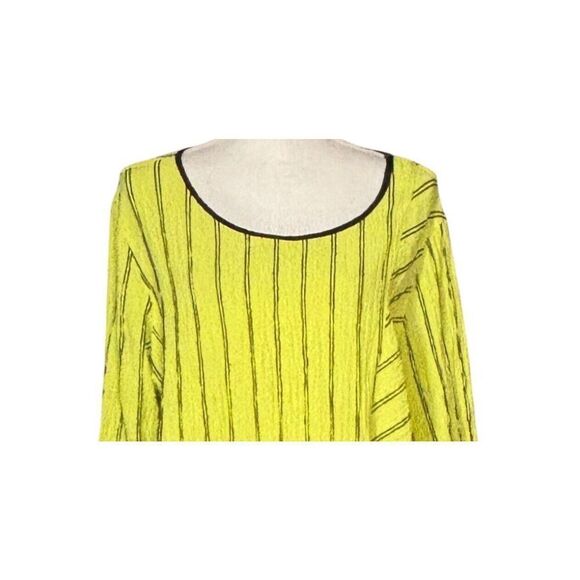 Ali Miles Tunic Size 1X Striped Yellow Artsy Pocket Button Lagenlook Corpcore - Picture 4 of 10